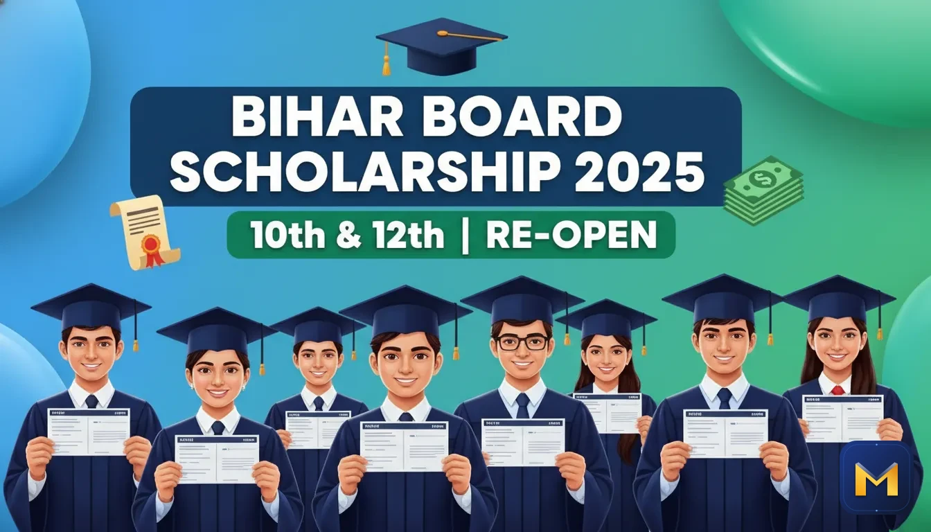 बिहार बोर्ड 10वीं 12वीं छात्रवृत्ति 2025 (पुनः प्रारंभ): प्रथम, द्वितीय, तृतीय श्रेणी के लिए पात्रता, दस्तावेज और आवेदन प्रक्रिया
